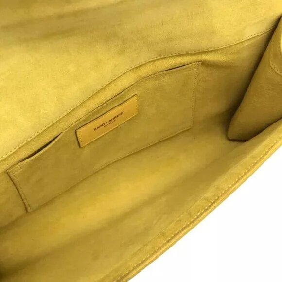 100% Authentic SAINT LAURENT PARIS Yellow Gold Leather Clutch Bag 500-11524 - Picture 8 of 12